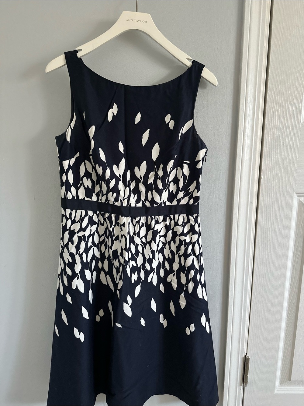 Navy and White Printed Sleeveless Dress
